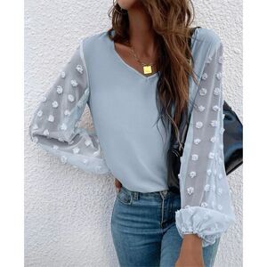 NEW SHEIN women’s Swiss dot bishop sleeve blouse, baby blue, size large